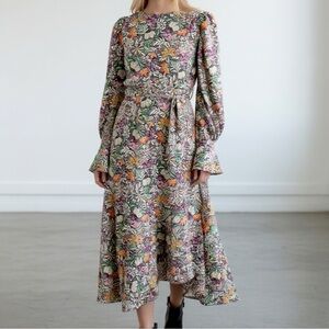 Topshop Womens Midi Floral Boho Dress US 8 UK 12 Black Boho Festival Cottagecore